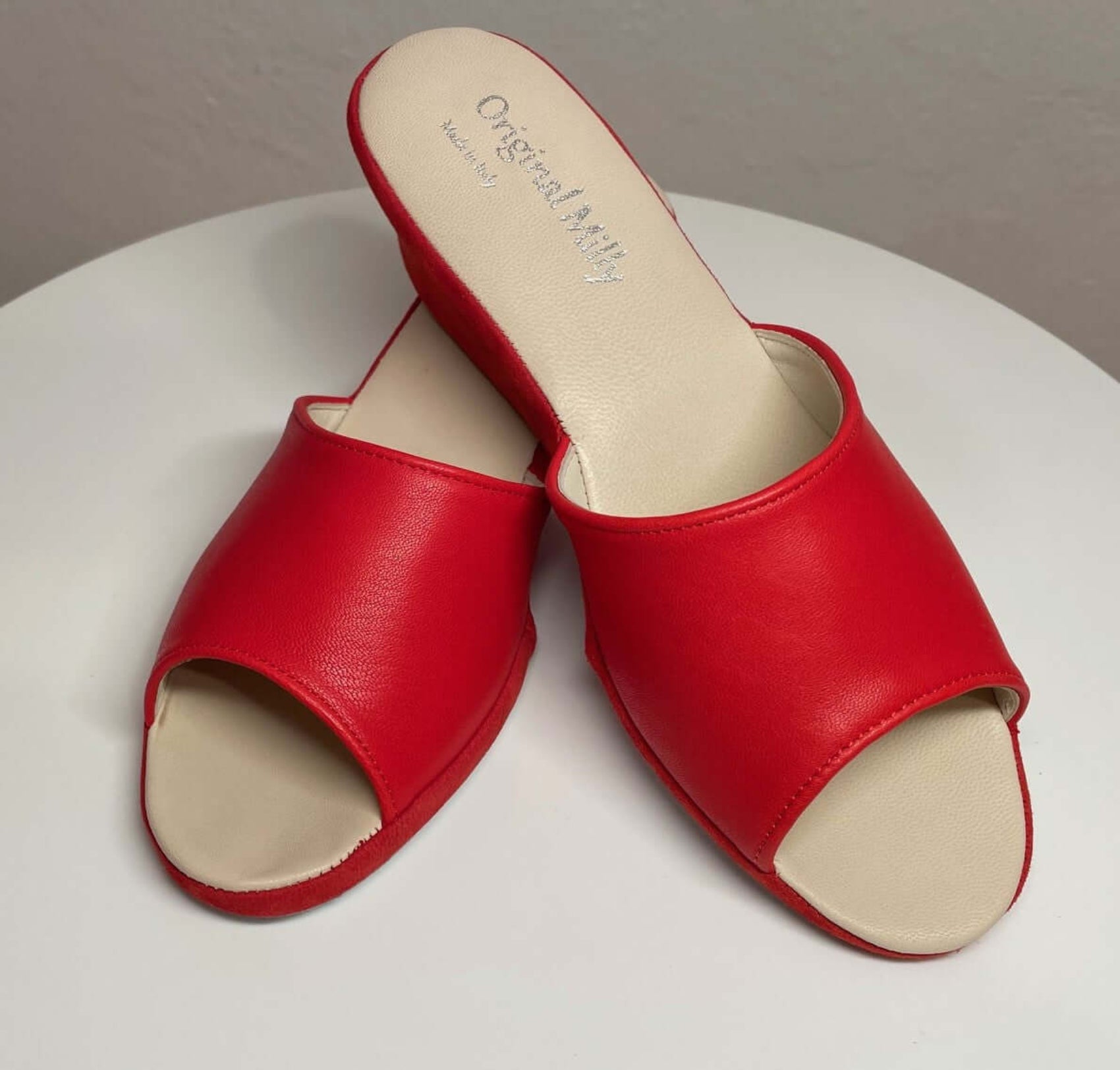 1103 Nappa e Camoscio Rosso suola Bufalo Ciabatte da camera Donna Original Milly Made in Italy