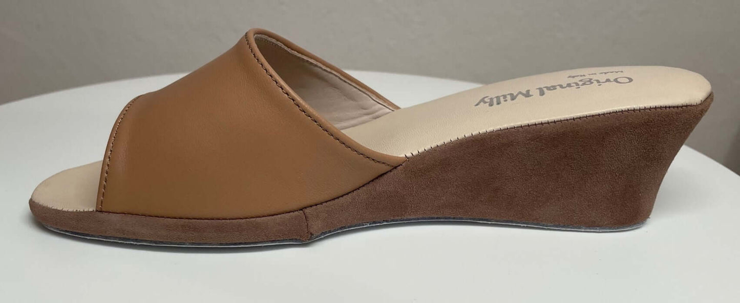 1103 Nappa e Camoscio Taupe suola Bufalo Ciabatte da camera Donna Original Milly Made in Italy