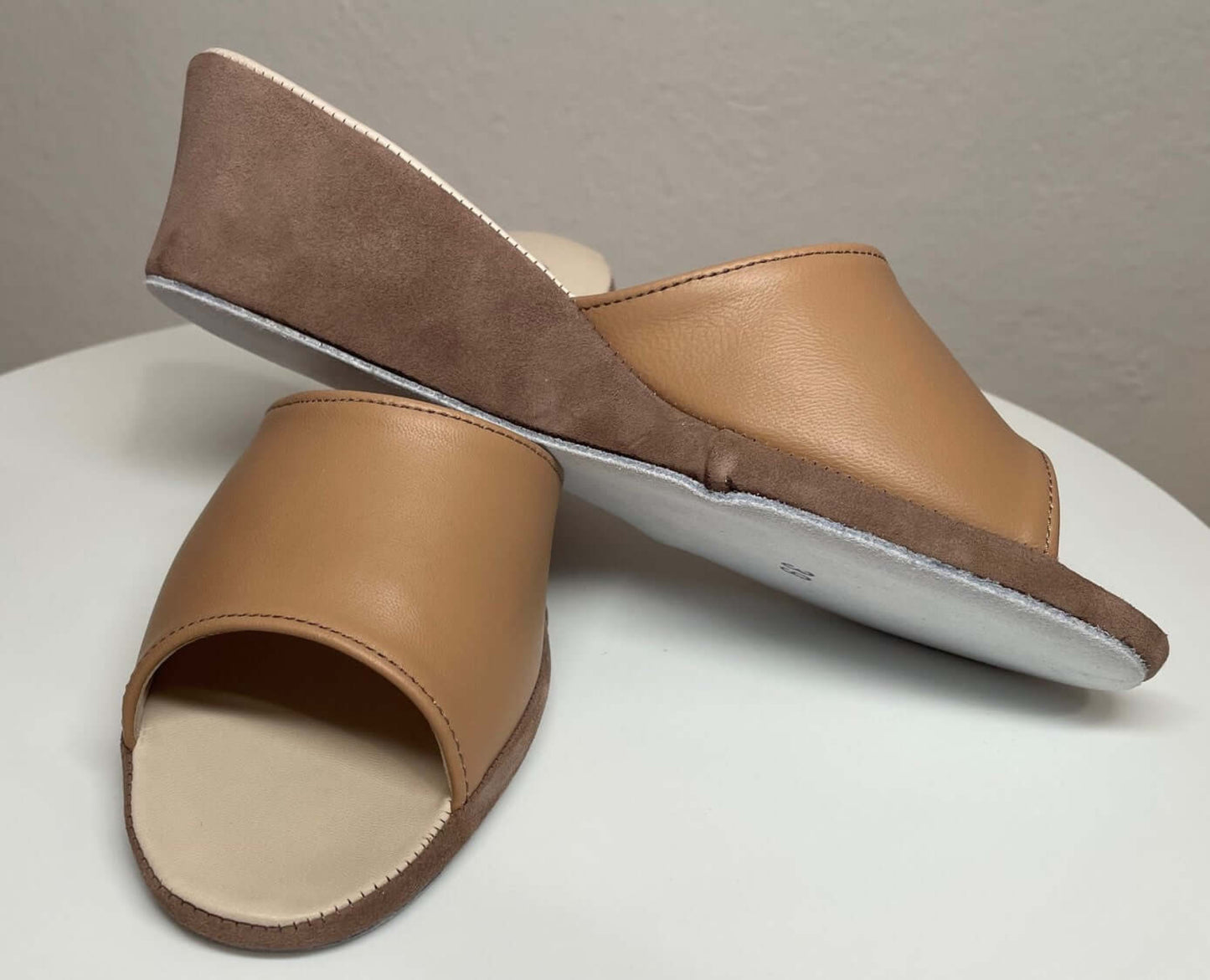 1103 Nappa e Camoscio Taupe suola Bufalo Ciabatte da camera Donna Original Milly Made in Italy