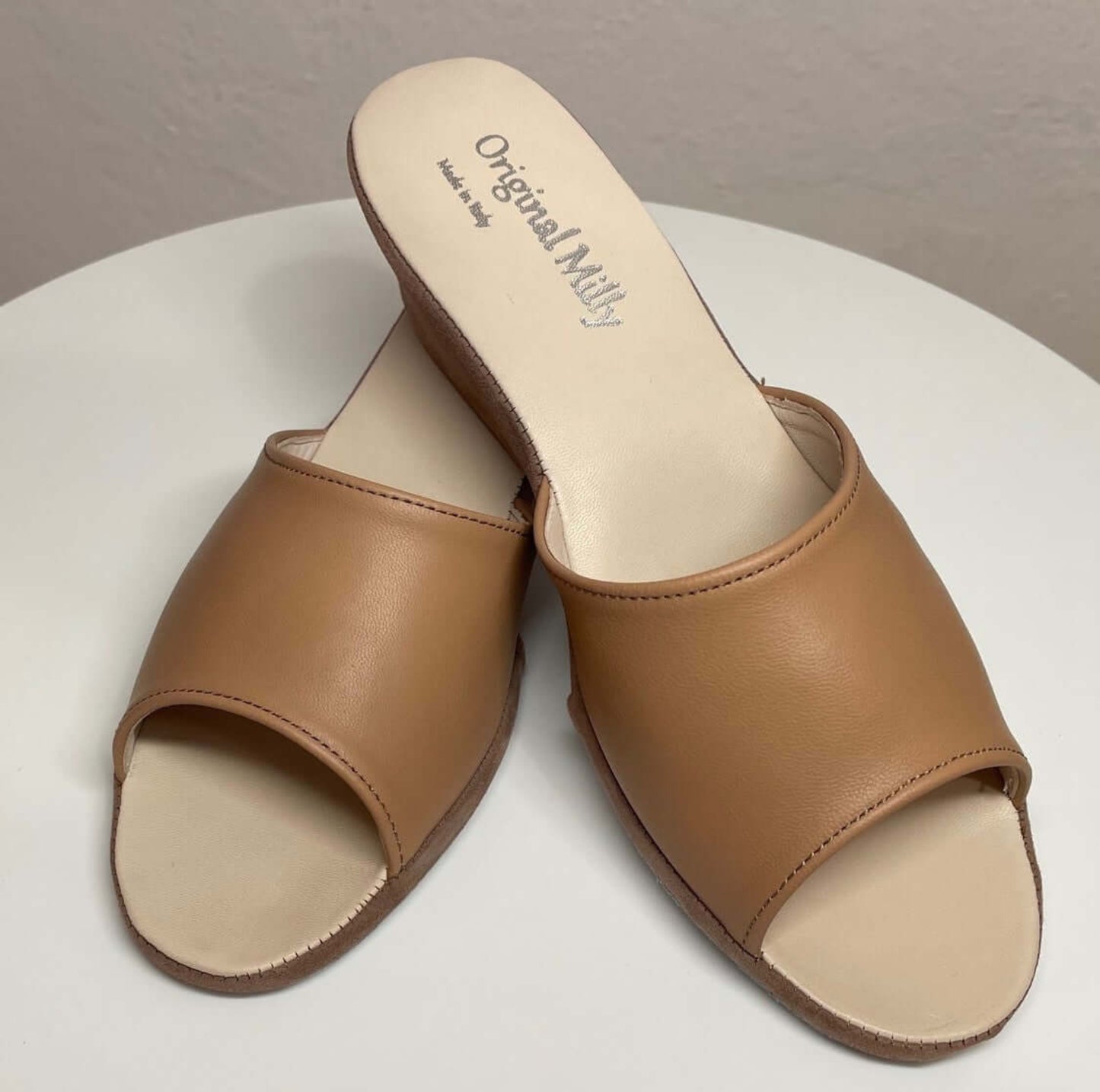 1103 Nappa e Camoscio Taupe suola Bufalo Ciabatte da camera Donna Original Milly Made in Italy