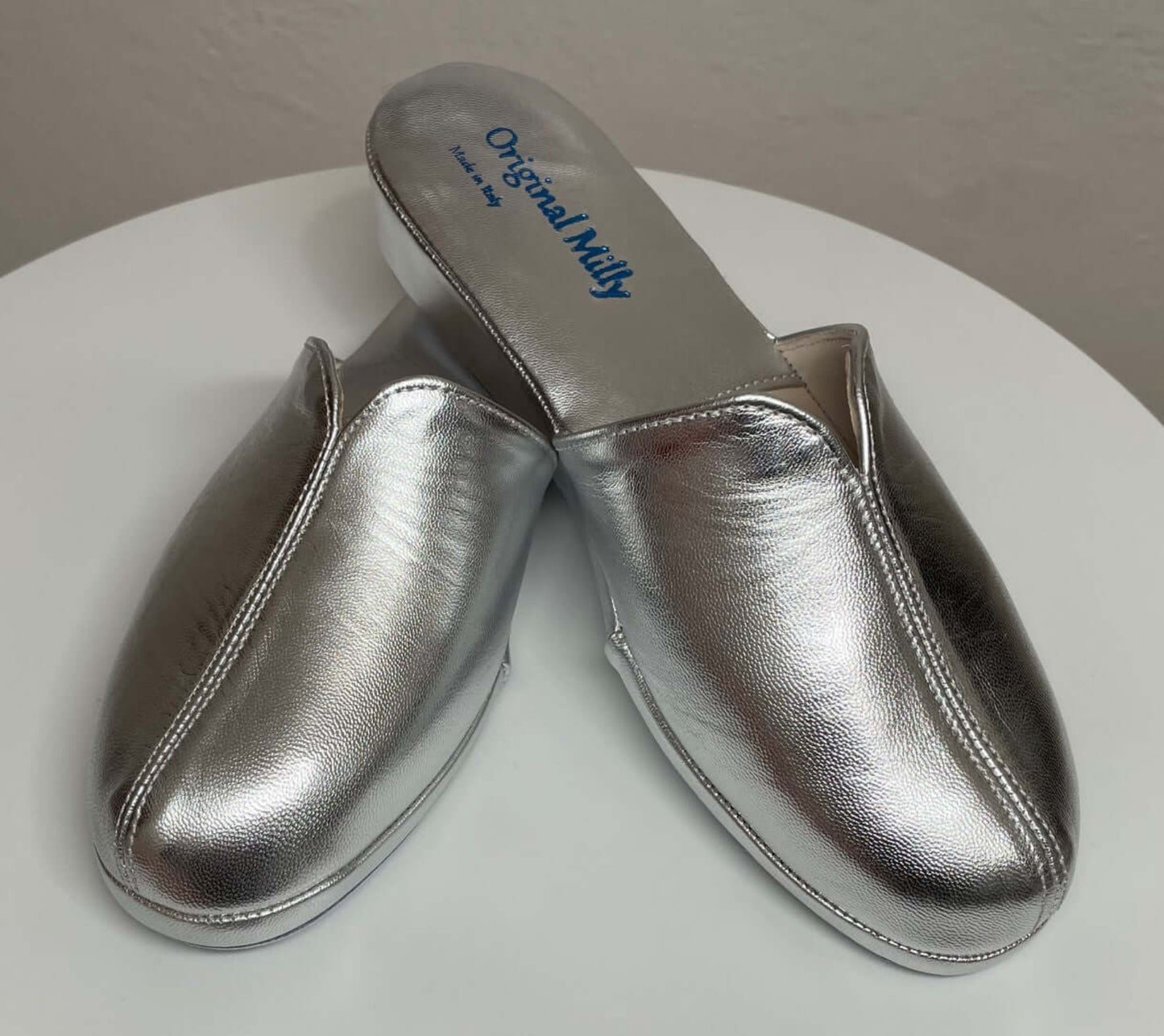 1200 Nappa Argento suola Bufalo Ciabatte da camera Donna Original Milly Made in Italy
