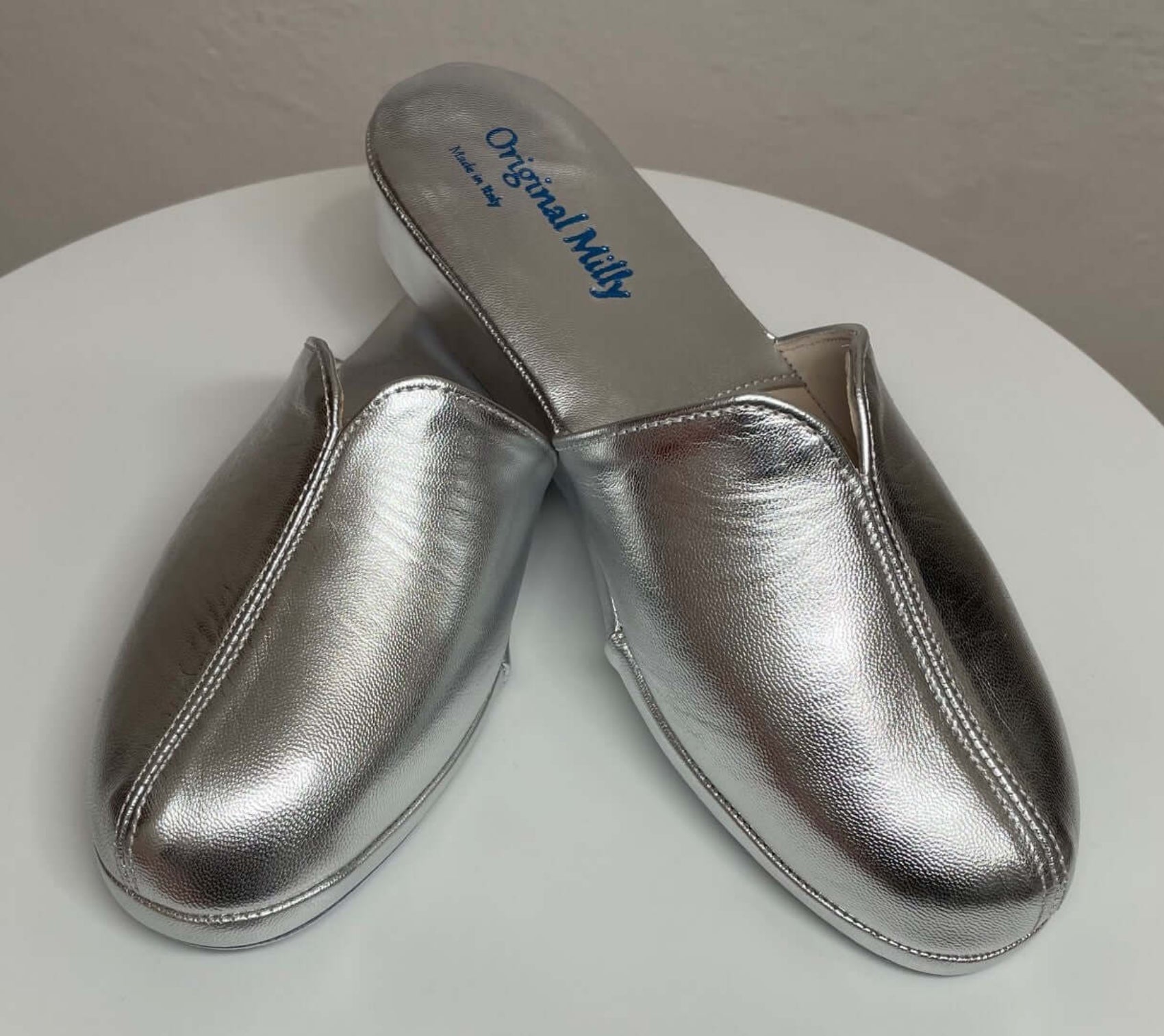 1200 Nappa Argento suola Bufalo Ciabatte da camera Donna Original Milly Made in Italy