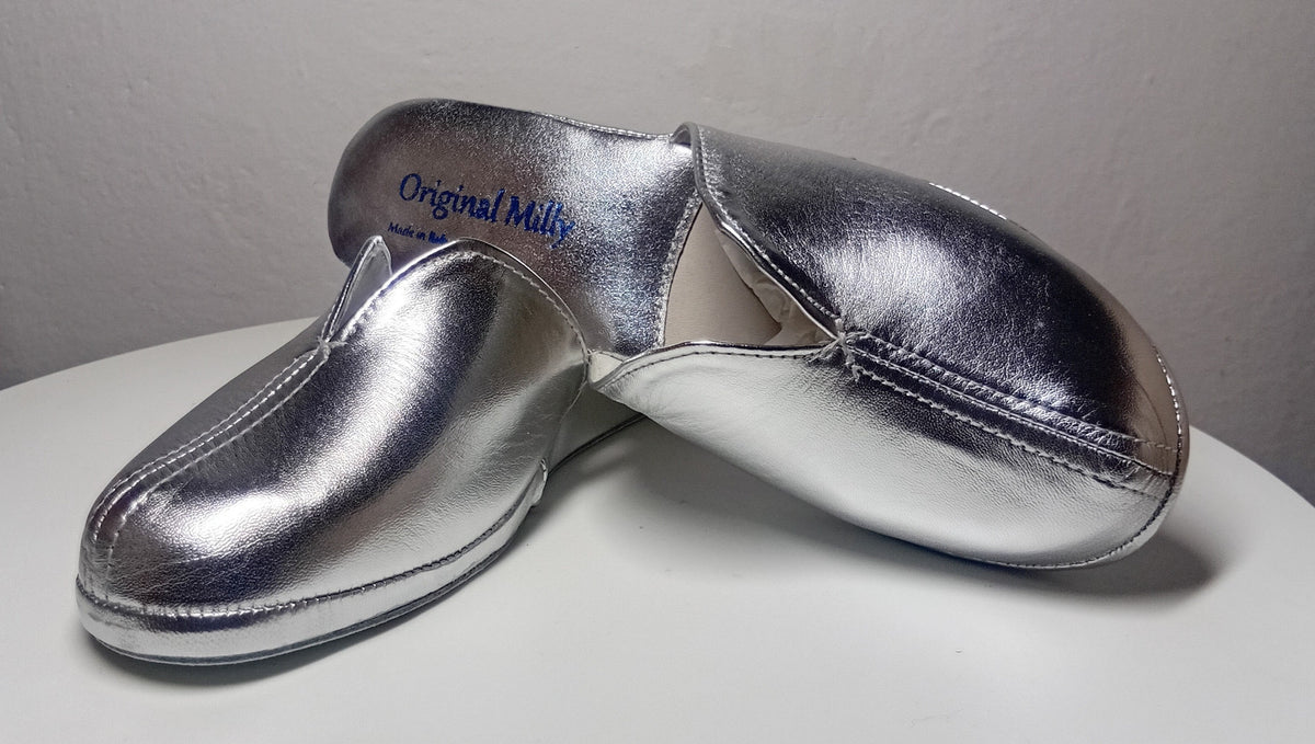 1200 Nappa Argento suola Bufalo Ciabatte da camera Donna Original Milly Made in Italy - Foto N 6
