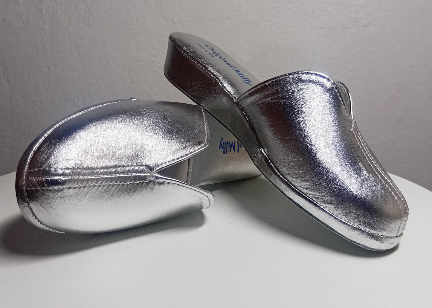 1200 Nappa Argento suola Bufalo Ciabatte da camera Donna Original Milly Made in Italy - Foto N 7