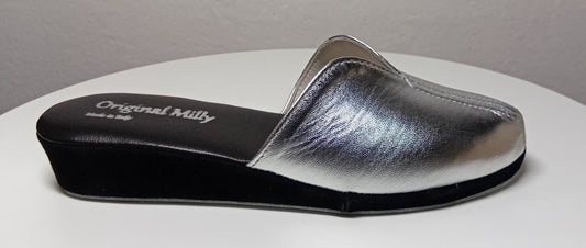 1200 Nappa Nero Argento suola Bufalo Ciabatte da camera Donna Original Milly Made in Italy - Foto N 1