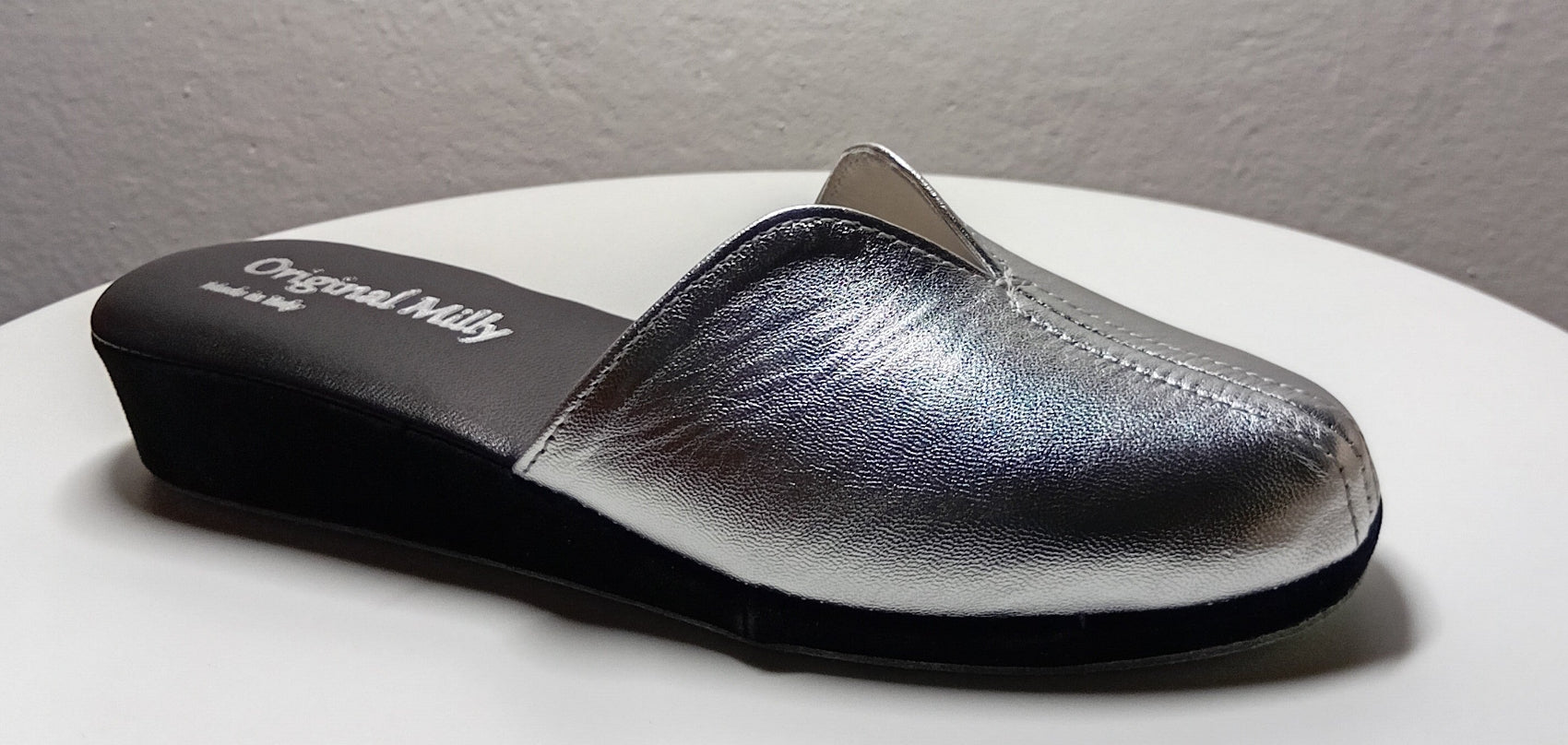 1200 Nappa Nero Argento suola Bufalo Ciabatte da camera Donna Original Milly Made in Italy - Foto N 2