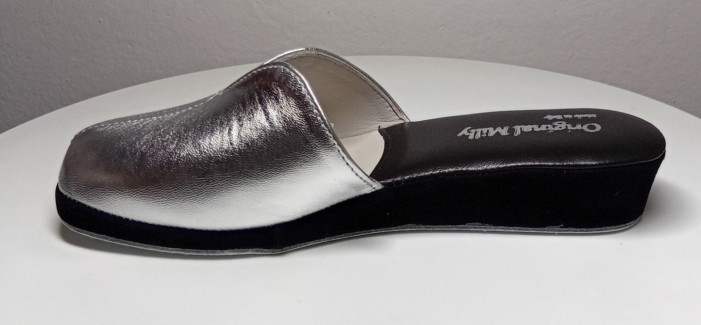 1200 Nappa Nero Argento suola Bufalo Ciabatte da camera Donna Original Milly Made in Italy - Foto N 3