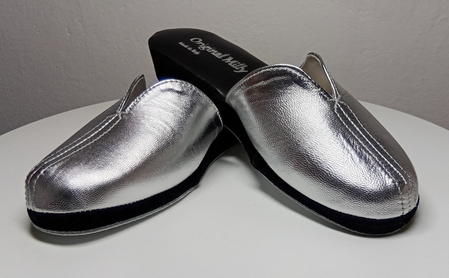 1200 Nappa Nero Argento suola Bufalo Ciabatte da camera Donna Original Milly Made in Italy - Foto N 4