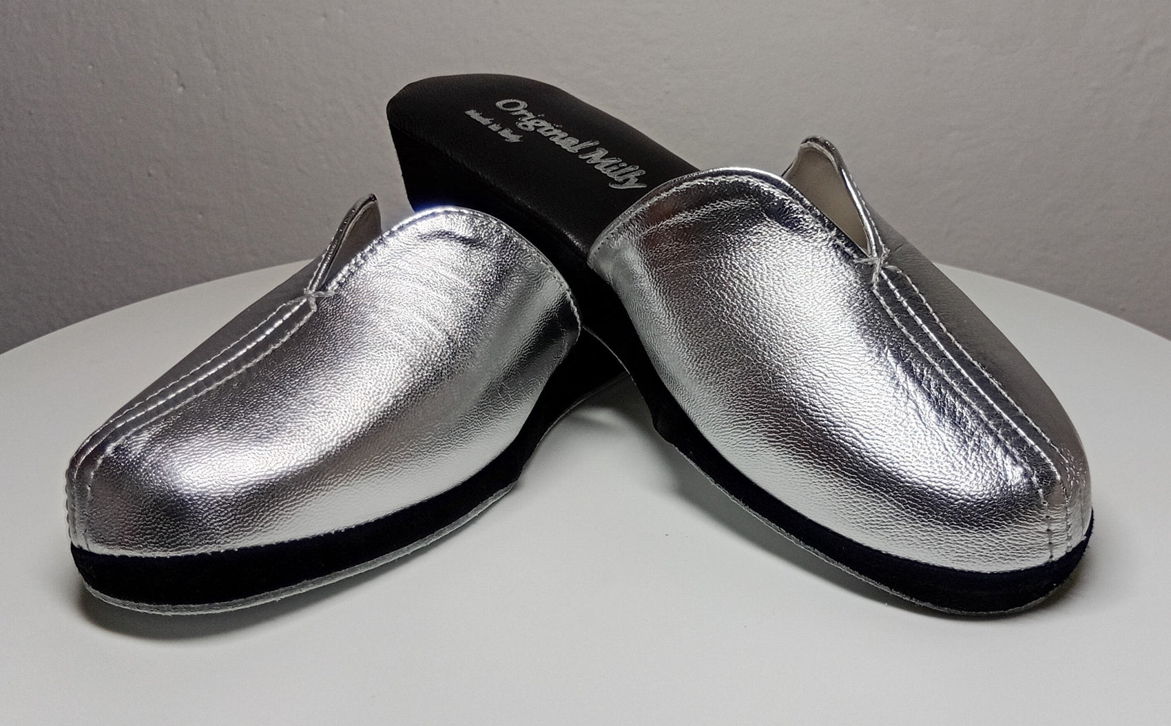 1200 Nappa Nero Argento suola Bufalo Ciabatte da camera Donna Original Milly Made in Italy - Foto N 4