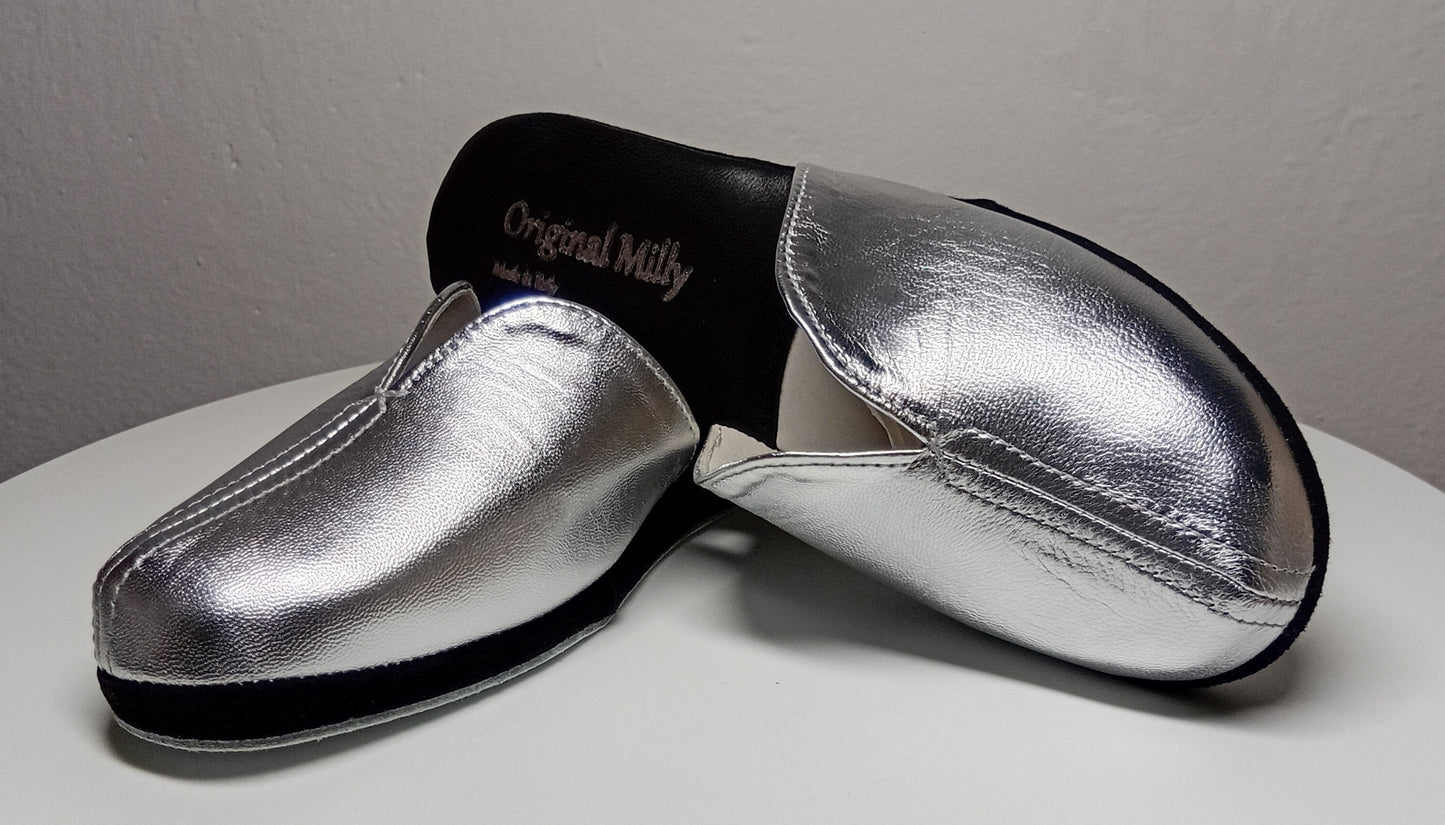 1200 Nappa Nero Argento suola Bufalo Ciabatte da camera Donna Original Milly Made in Italy - Foto N 5