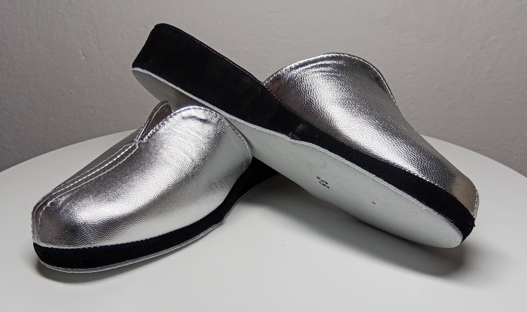 1200 Nappa Nero Argento suola Bufalo Ciabatte da camera Donna Original Milly Made in Italy - Foto N 6