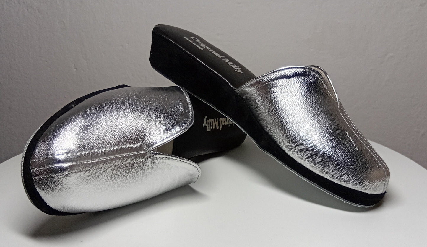 1200 Nappa Nero Argento suola Bufalo Ciabatte da camera Donna Original Milly Made in Italy - Foto N 7