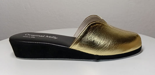 1200 Nappa Nero Oro suola Bufalo Ciabatte da camera Donna Original Milly Made in Italy - Foto N 1