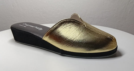1200 Nappa Nero Oro suola Bufalo Ciabatte da camera Donna Original Milly Made in Italy - Foto N 2