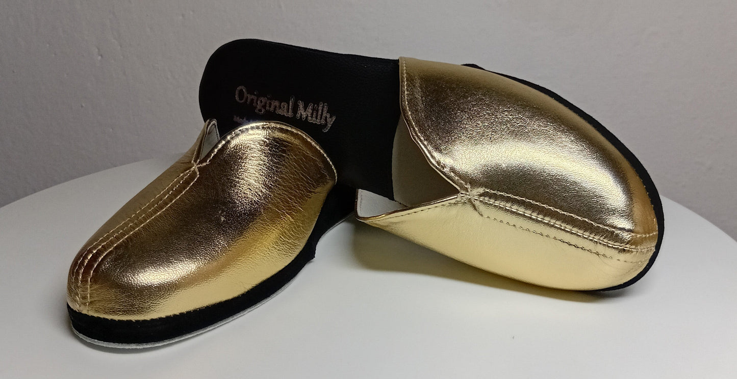 1200 Nappa Nero Oro suola Bufalo Ciabatte da camera Donna Original Milly Made in Italy - Foto N 6