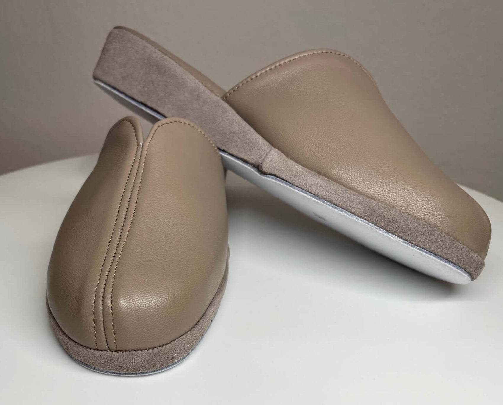 1200 Nappa e Camoscio Taupe suola Bufalo Ciabatte da camera Donna Original Milly Made in Italy