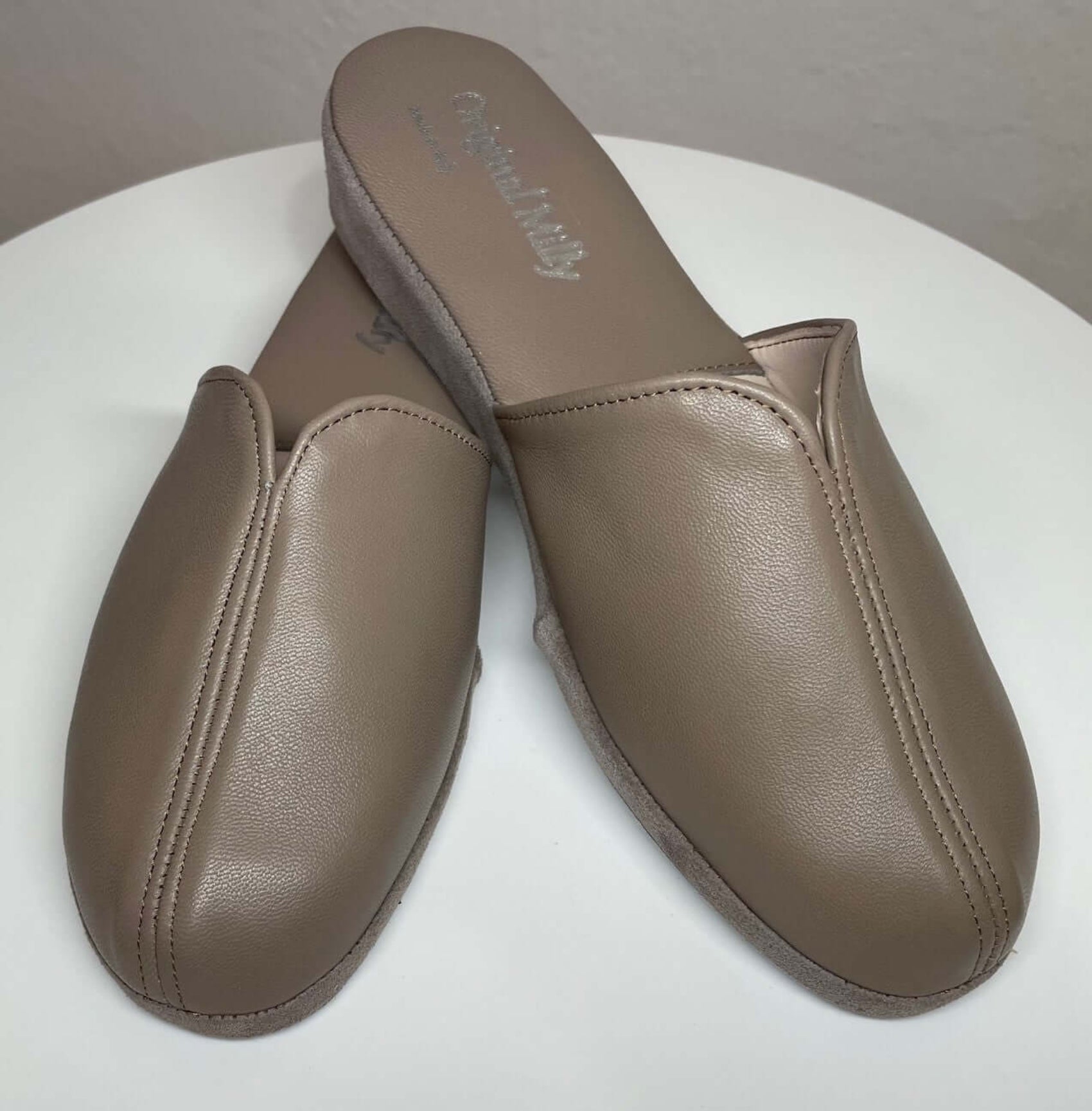 1200 Nappa e Camoscio Taupe suola Bufalo Ciabatte da camera Donna Original Milly Made in Italy