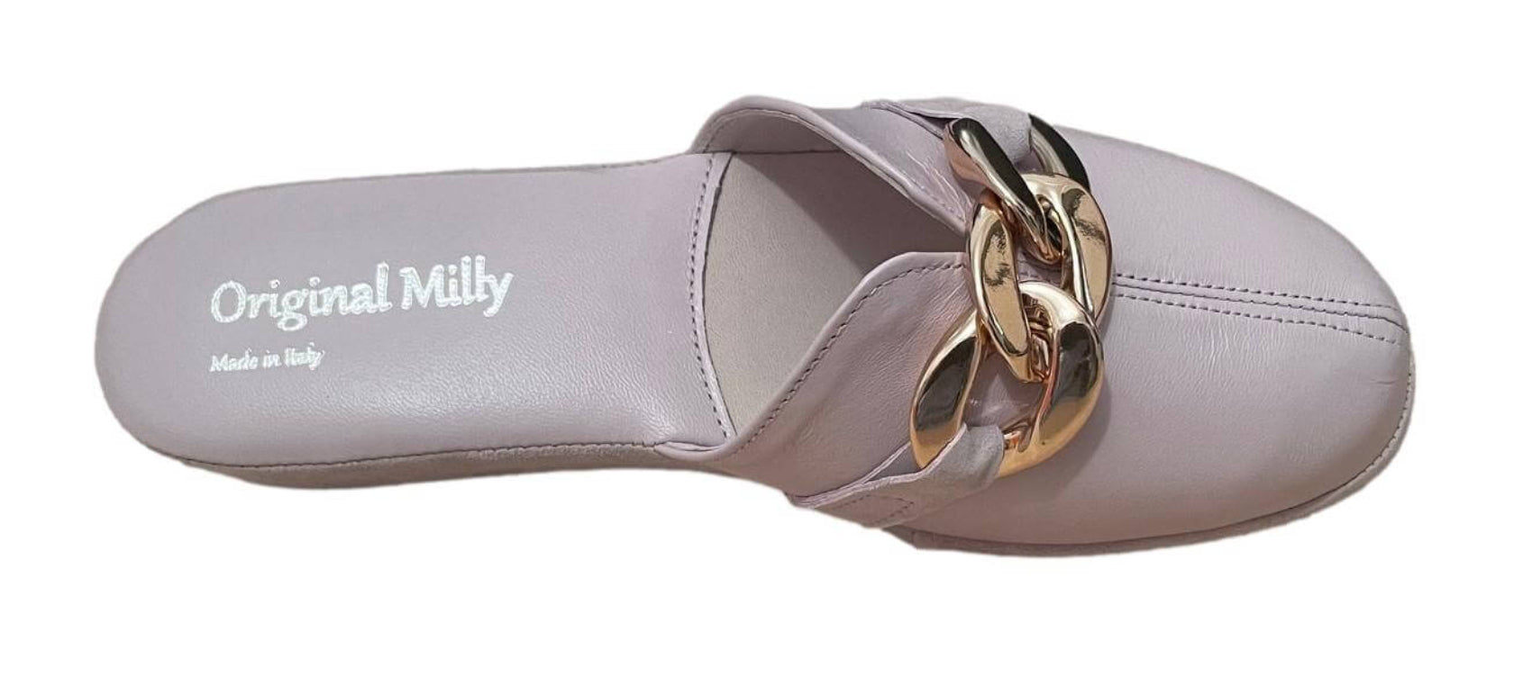 1201 Nappa e Camoscio Peonia con catena Oro suola Bufalo Ciabatte da camera Donna Original Milly Made in Italy