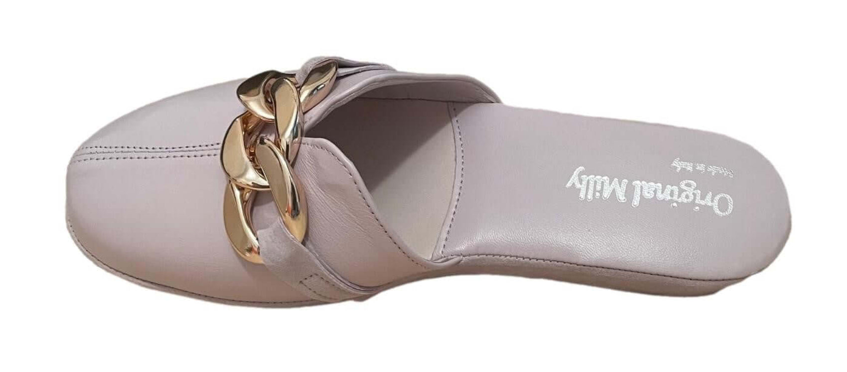1201 Nappa e Camoscio Peonia con catena Oro suola Bufalo Ciabatte da camera Donna Original Milly Made in Italy