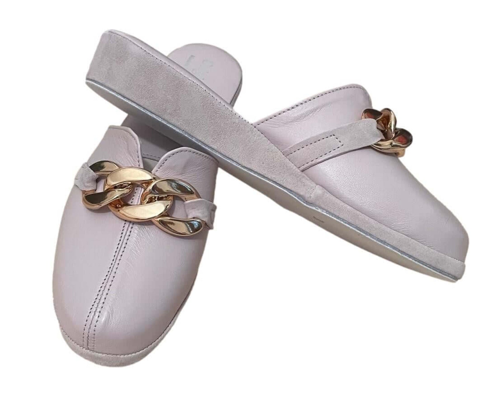 1201 Nappa e Camoscio Peonia con catena Oro suola Bufalo Ciabatte da camera Donna Original Milly Made in Italy
