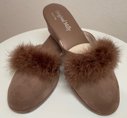 Original Milly 0030 Camoscio Taupe (PelleTop) Ciabatta da camera Donna