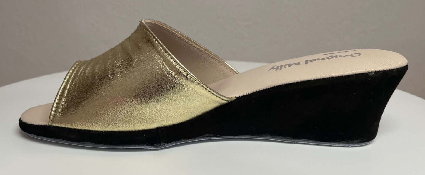 1705 Nappa e Camoscio Nero Oro suola Bufalo Ciabatte da camera Donna Original Milly Made in Italy