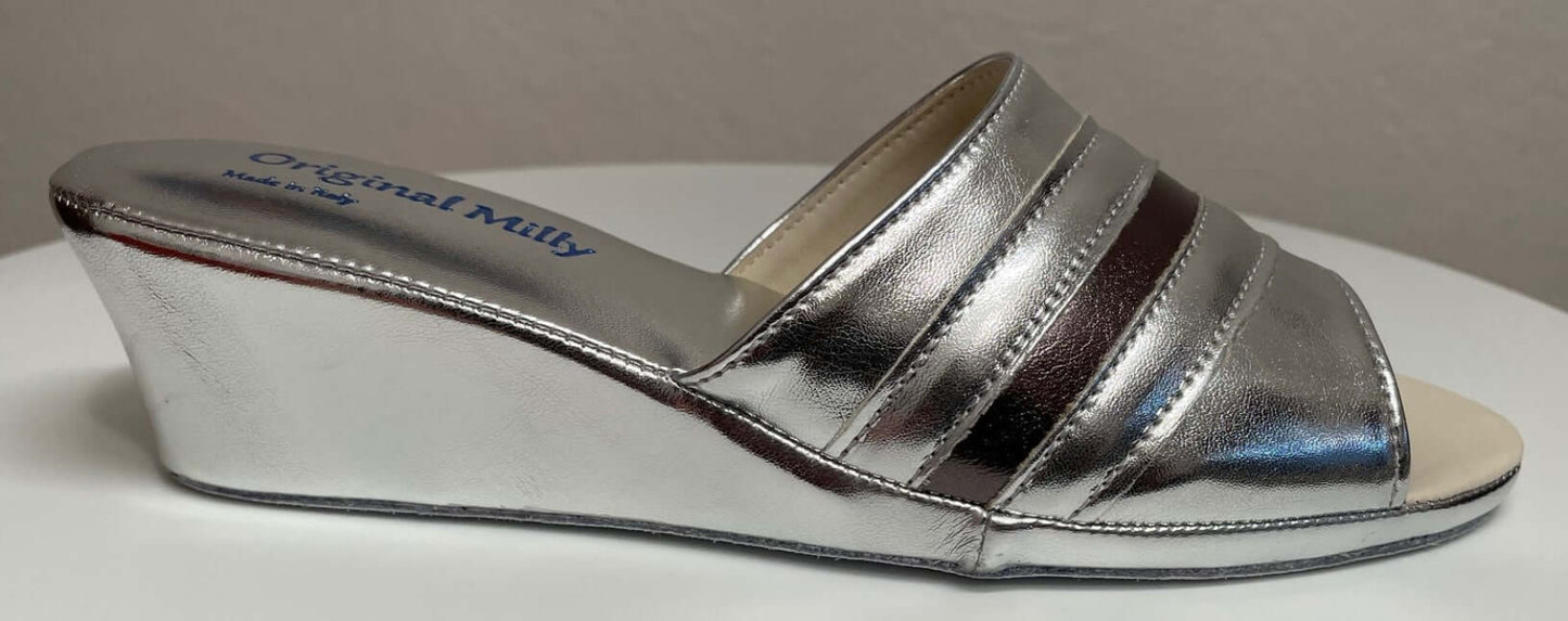 1706 Ecopelle Argento Suola Bufalo Ciabatte da camera Donna Original Milly Made in Italy