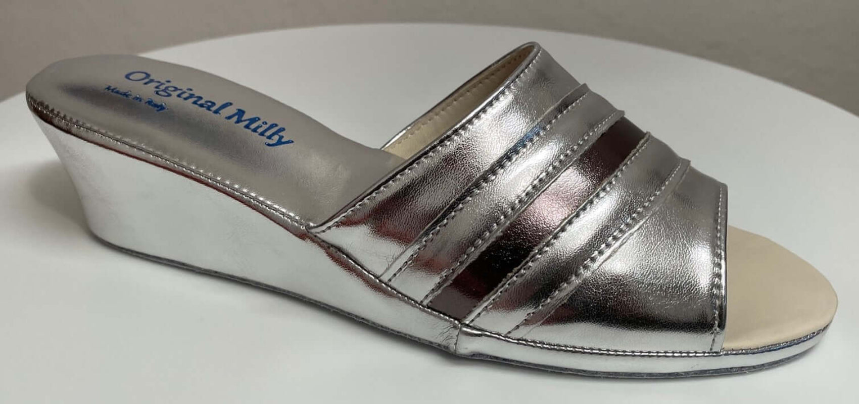 1706 Ecopelle Argento Suola Bufalo Ciabatte da camera Donna Original Milly Made in Italy