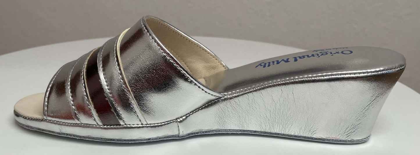1706 Ecopelle Argento Suola Bufalo Ciabatte da camera Donna Original Milly Made in Italy