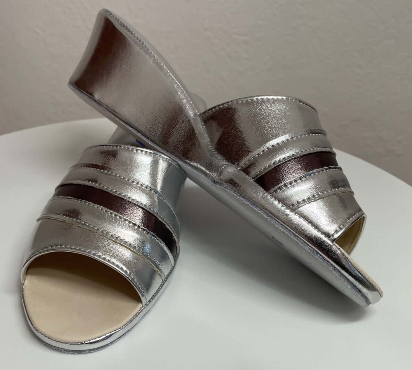 1706 Ecopelle Argento Suola Bufalo Ciabatte da camera Donna Original Milly Made in Italy