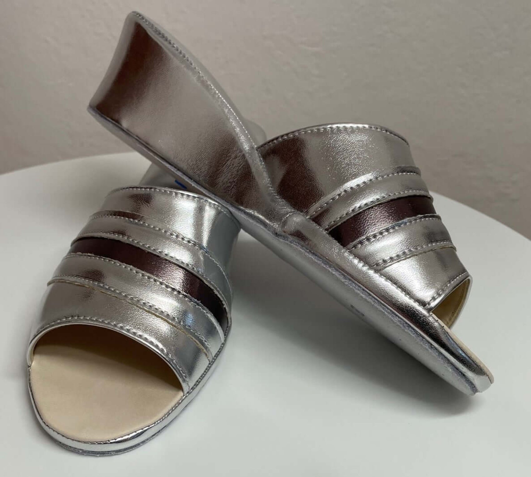 1706 Ecopelle Argento Suola Bufalo Ciabatte da camera Donna Original Milly Made in Italy