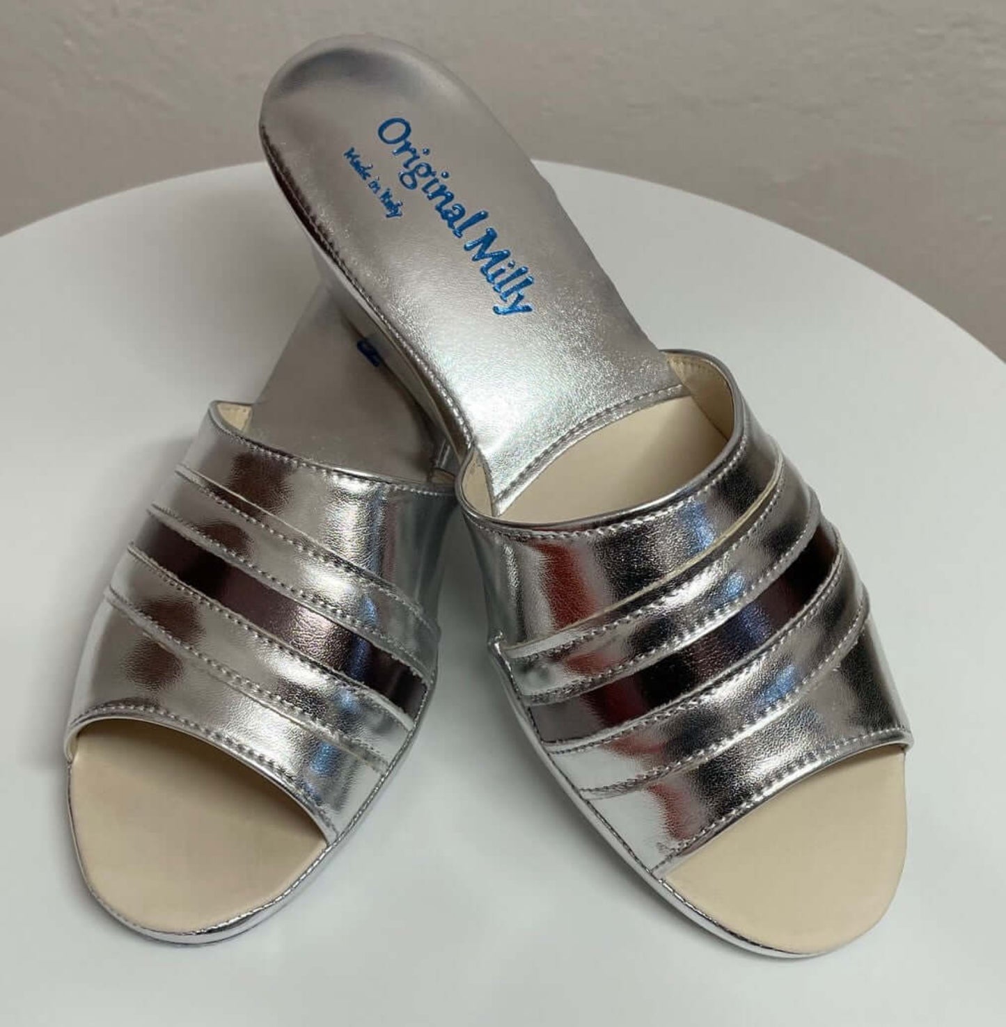 1706 Ecopelle Argento Suola Bufalo Ciabatte da camera Donna Original Milly Made in Italy