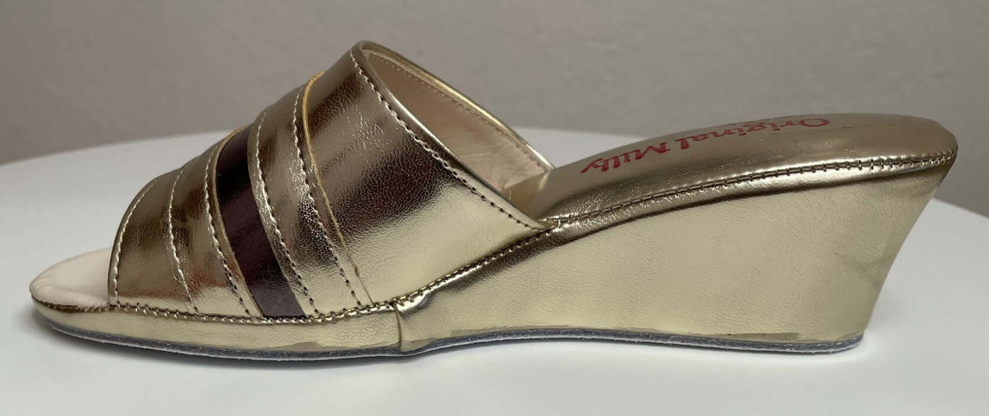 1706 Ecopelle Oro Suola Bufalo Ciabatte da camera Donna Original Milly Made in Italy