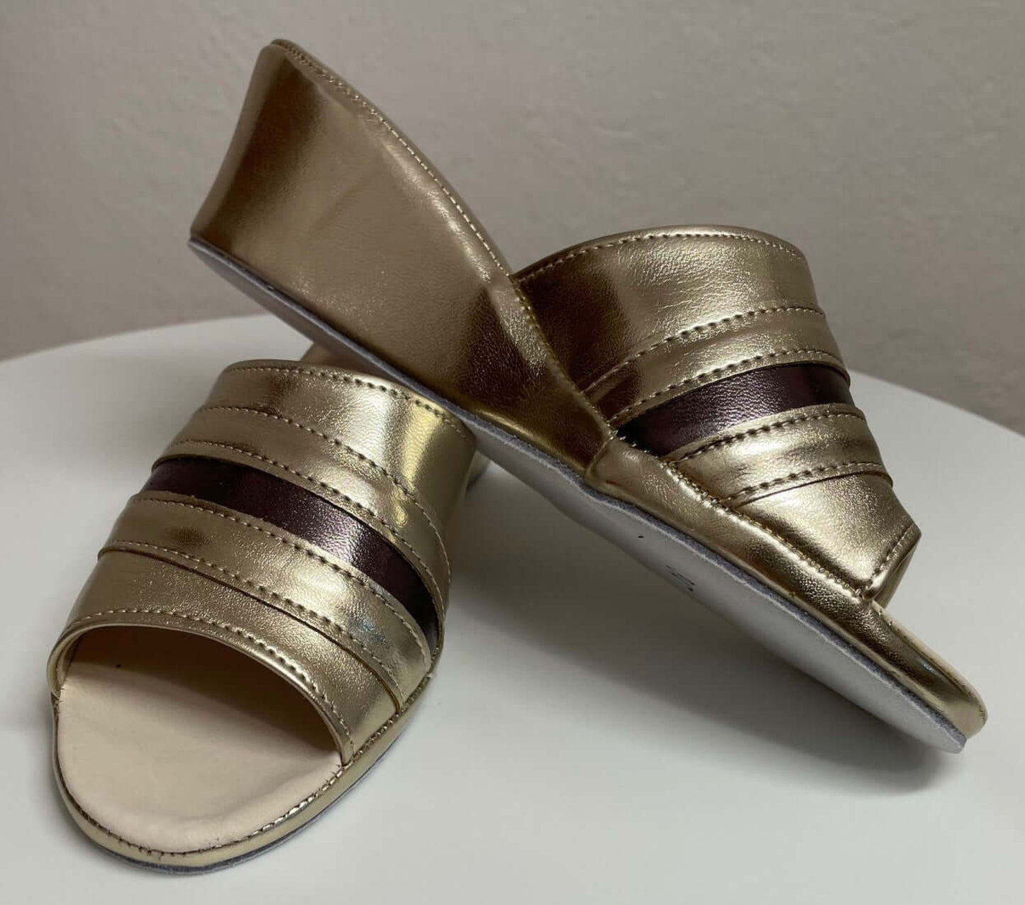 1706 Ecopelle Oro Suola Bufalo Ciabatte da camera Donna Original Milly Made in Italy