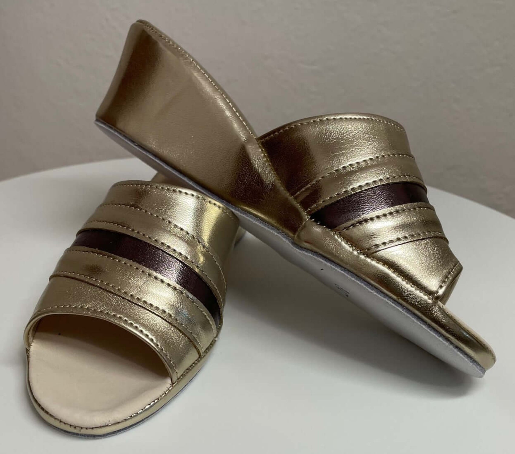 1706 Ecopelle Oro Suola Bufalo Ciabatte da camera Donna Original Milly Made in Italy