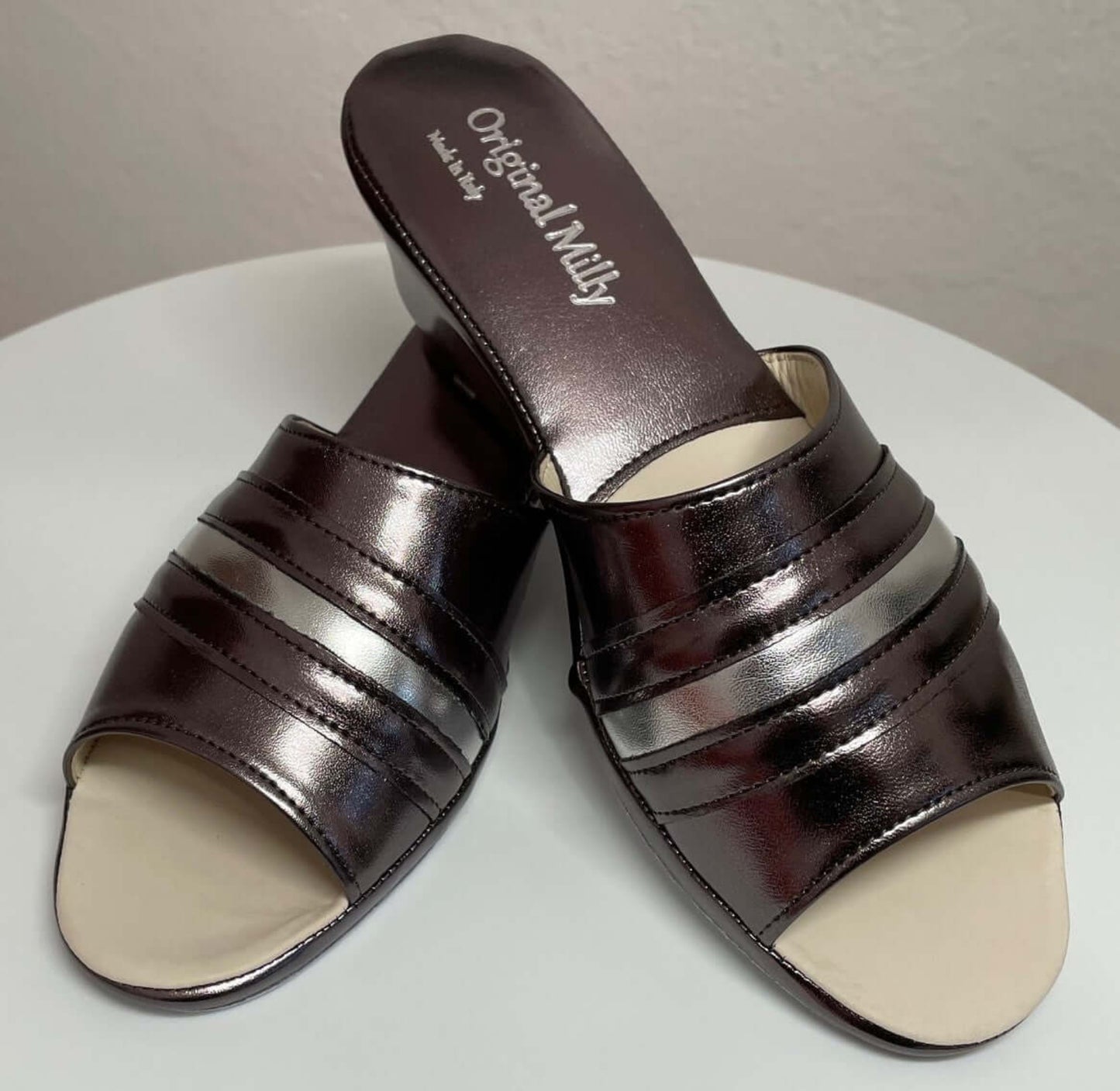 1706 Ecopelle Piombo Suola Bufalo Ciabatte da camera Donna Original Milly Made in Italy