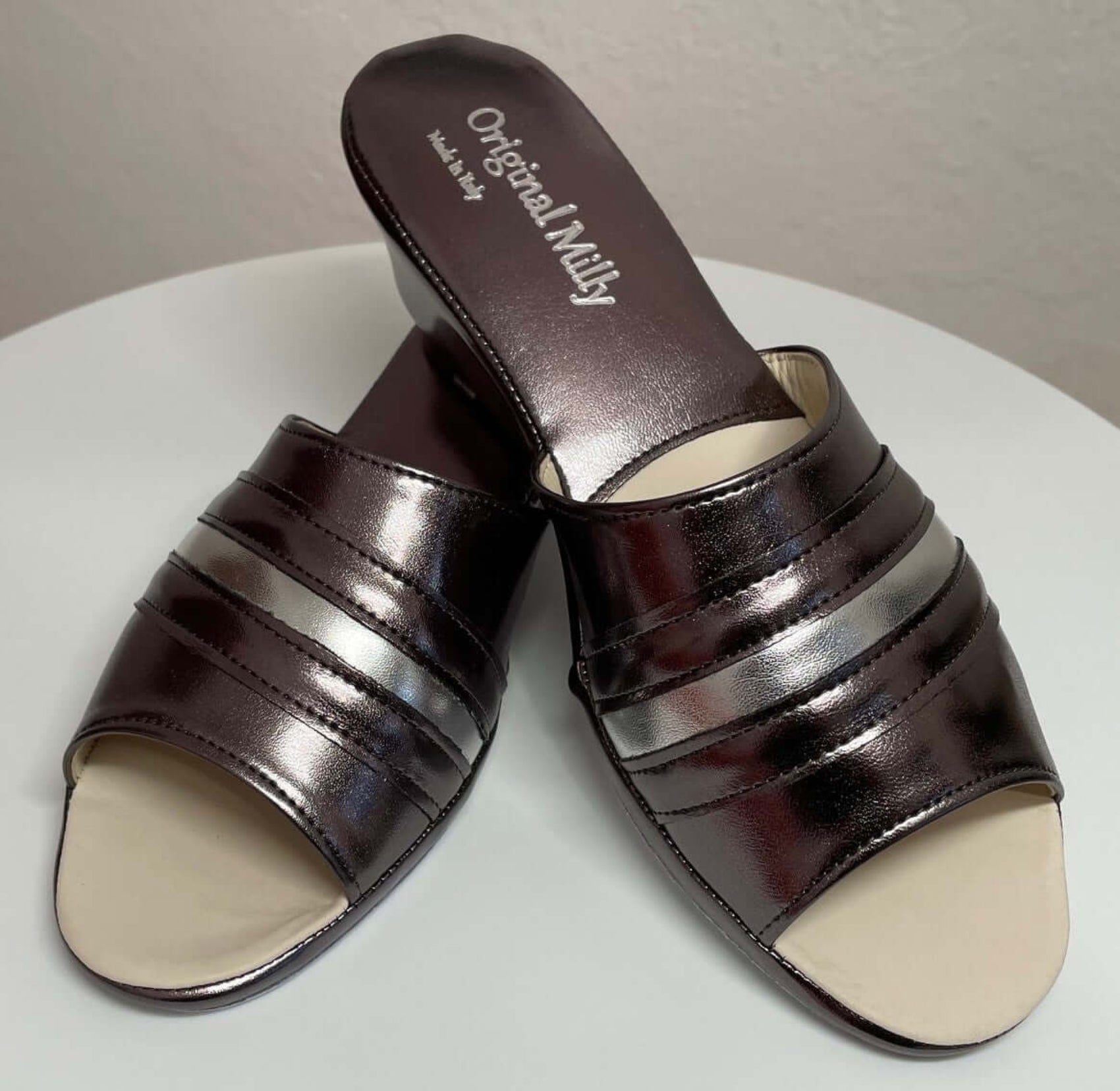 1706 Ecopelle Piombo Suola Bufalo Ciabatte da camera Donna Original Milly Made in Italy