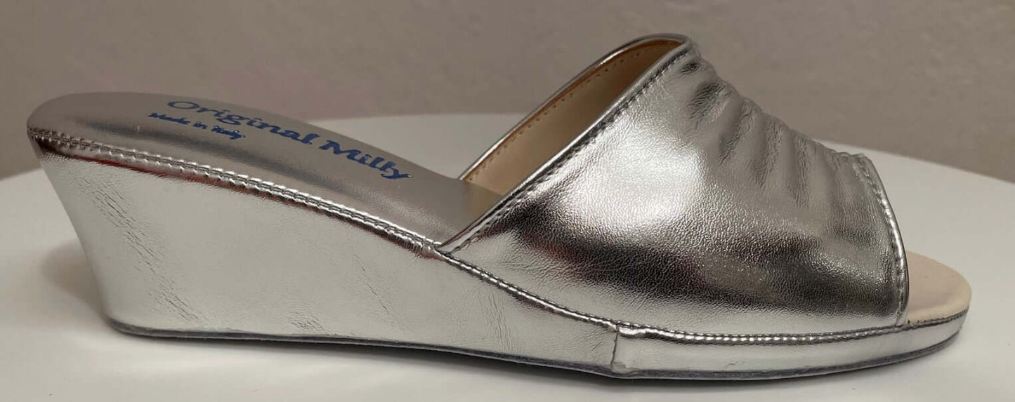 1805 Ecopelle Argento Suola Bufalo Ciabatte da camera Donna Original Milly Made in Italy