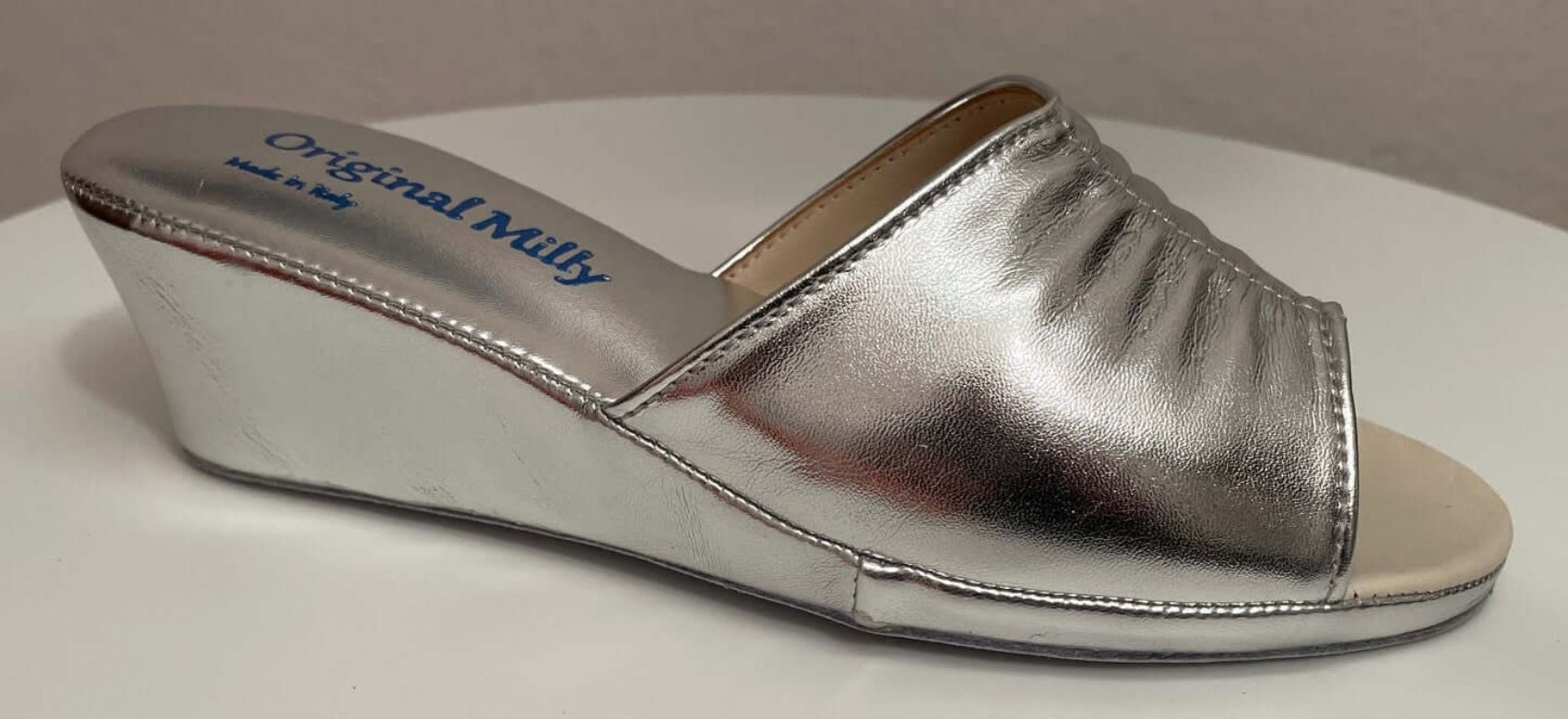1805 Ecopelle Argento Suola Bufalo Ciabatte da camera Donna Original Milly Made in Italy