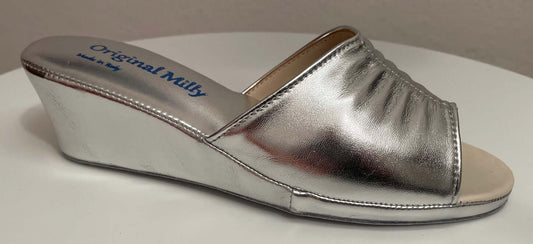 1805 Ecopelle Argento Suola Bufalo Ciabatte da camera Donna Original Milly Made in Italy