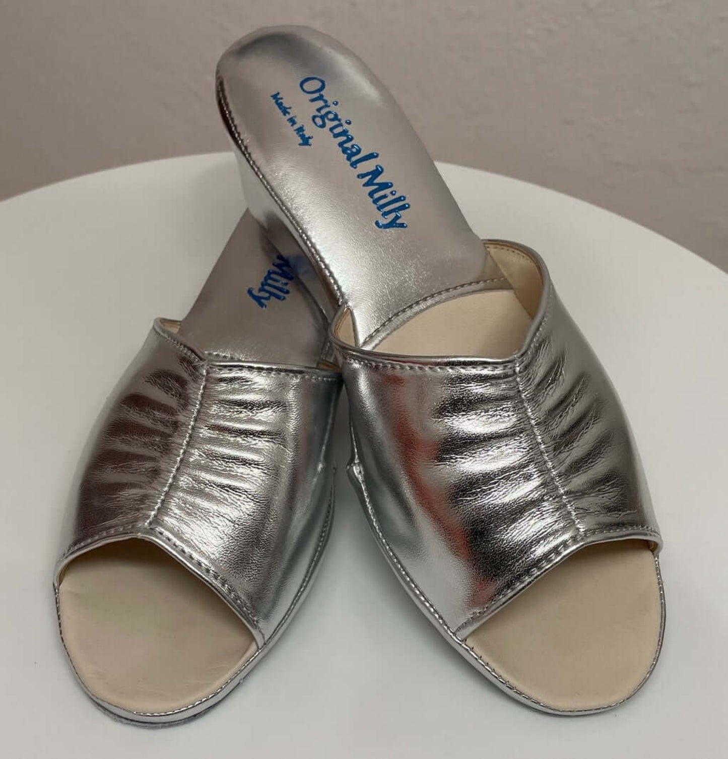1805 Ecopelle Argento Suola Bufalo Ciabatte da camera Donna Original Milly Made in Italy