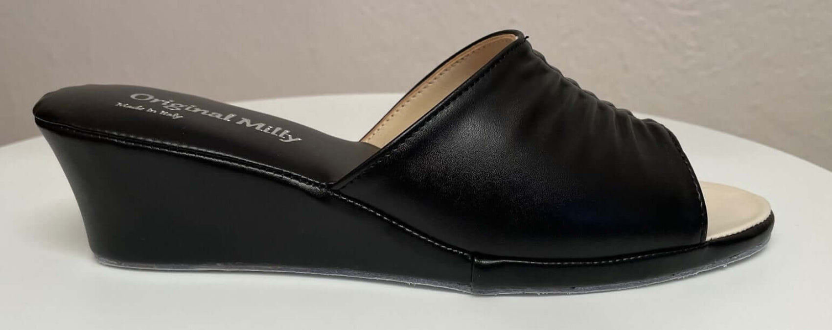 1805 Ecopelle Nero Suola Bufalo Ciabatte da camera Donna Original Milly Made in Italy