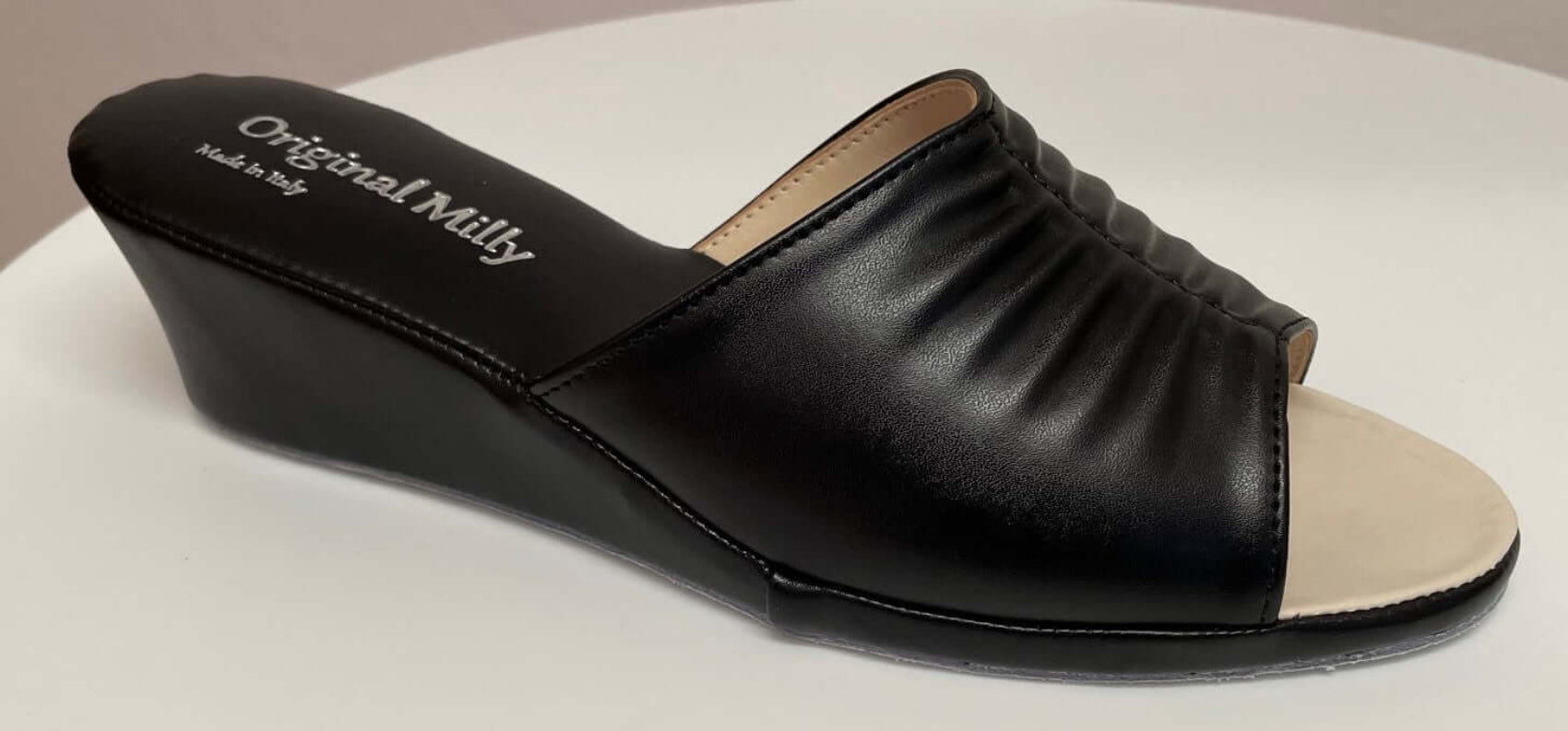 1805 Ecopelle Nero Suola Bufalo Ciabatte da camera Donna Original Milly Made in Italy