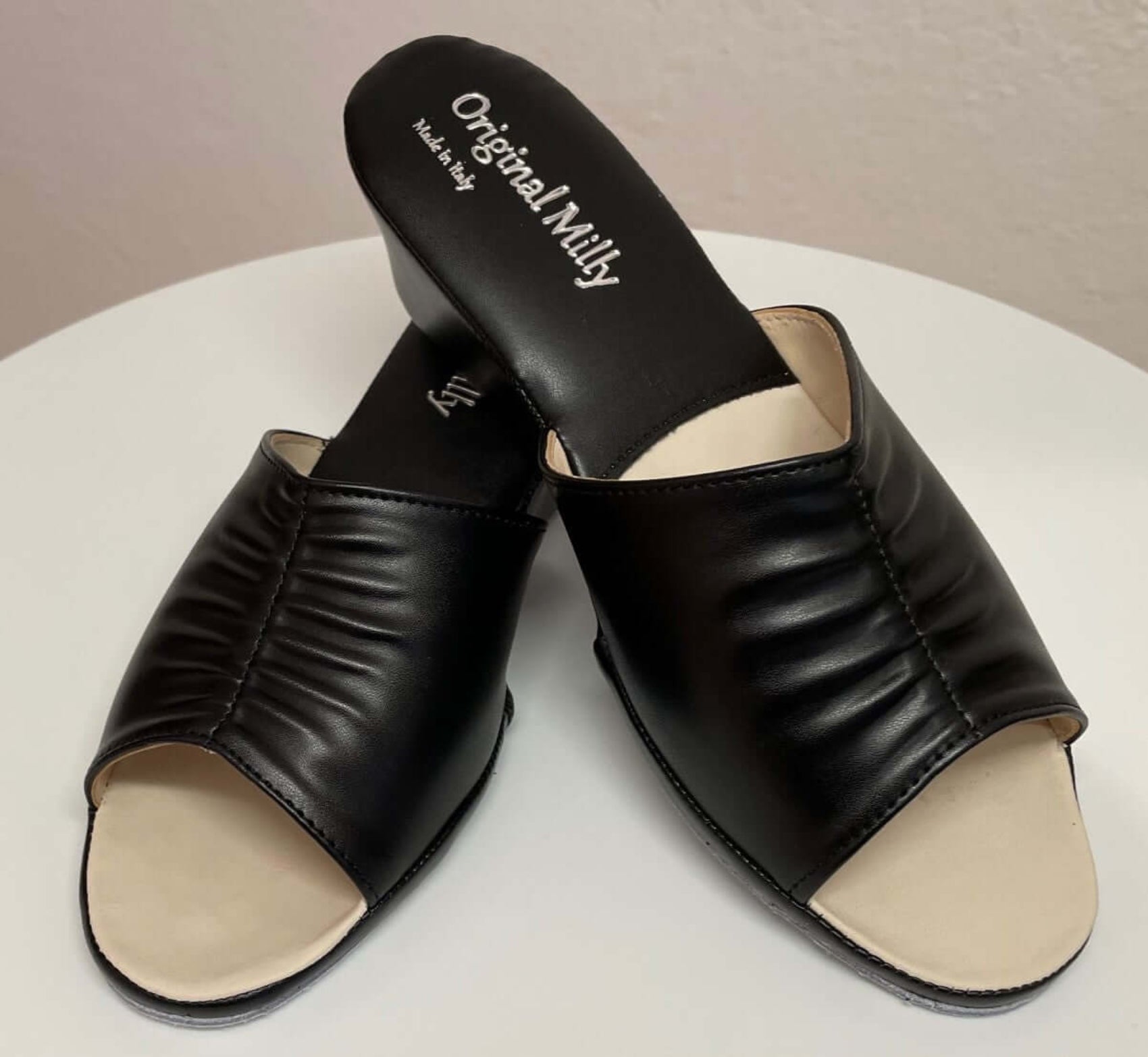 1805 Ecopelle Nero Suola Bufalo Ciabatte da camera Donna Original Milly Made in Italy