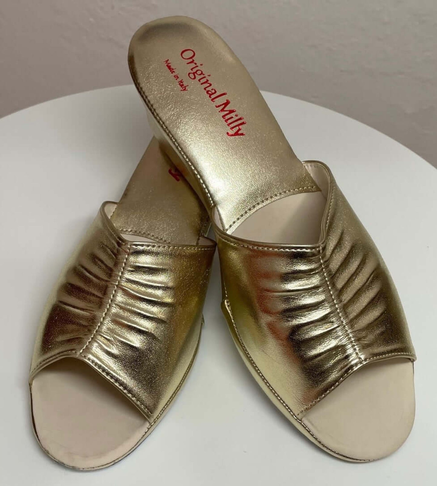 1805 Ecopelle Oro Suola Bufalo Ciabatte da camera Donna Original Milly Made in Italy