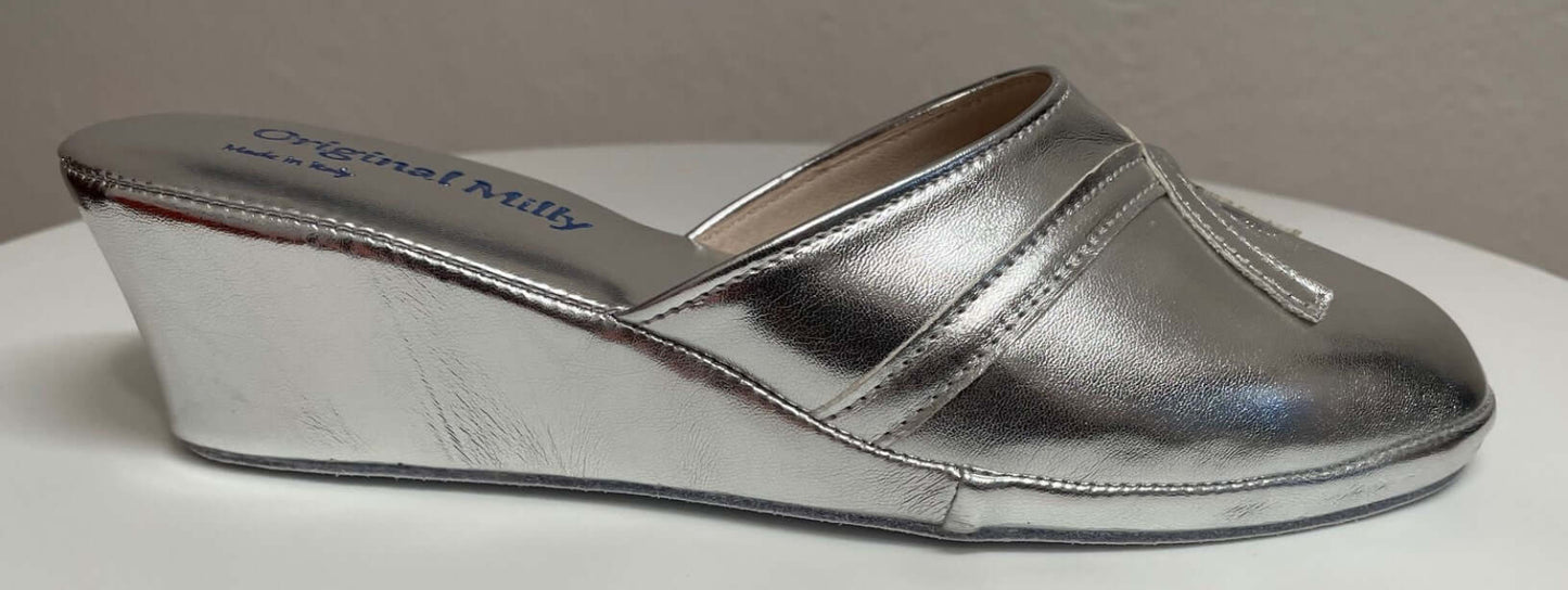 2000 Ecopelle Argento Suola Bufalo Ciabatte da camera Donna Original Milly Made in Italy