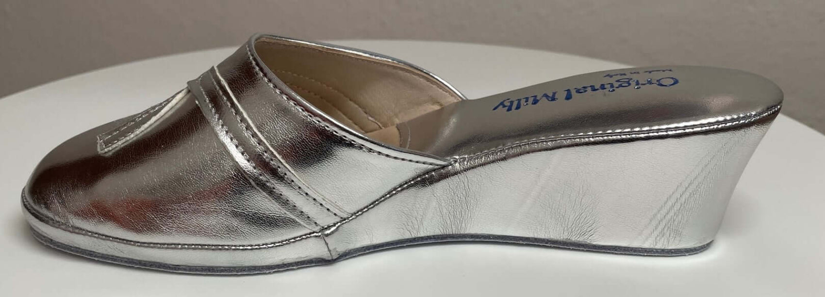 2000 Ecopelle Argento Suola Bufalo Ciabatte da camera Donna Original Milly Made in Italy