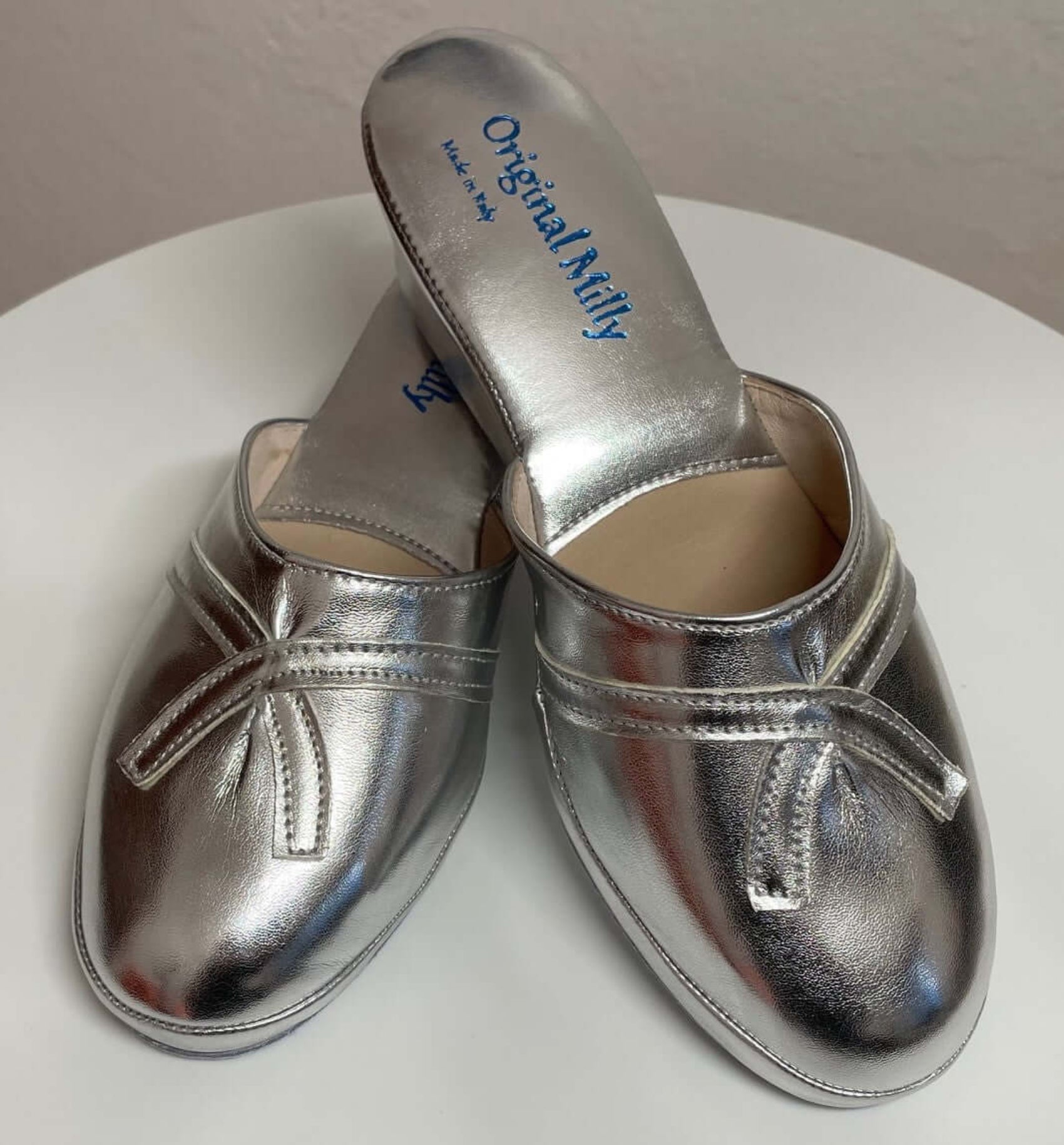 2000 Ecopelle Argento Suola Bufalo Ciabatte da camera Donna Original Milly Made in Italy