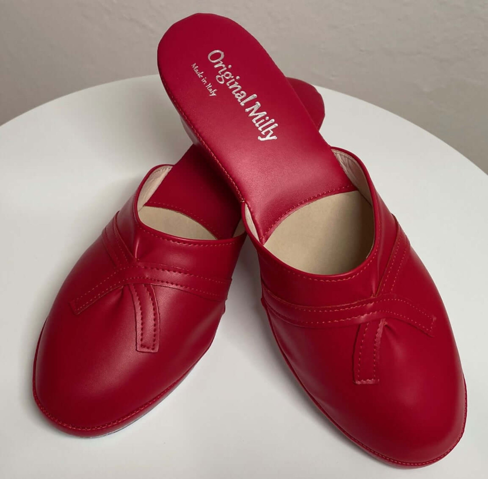 2000 Ecopelle Rosso Suola Bufalo Ciabatte da camera Donna Original Milly Made in Italy