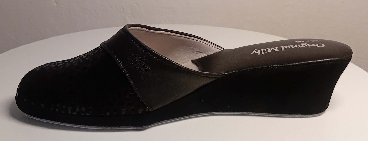 Original Milly 0350 Camoscio Nero (PelleTop) Ciabatta da camera Donna